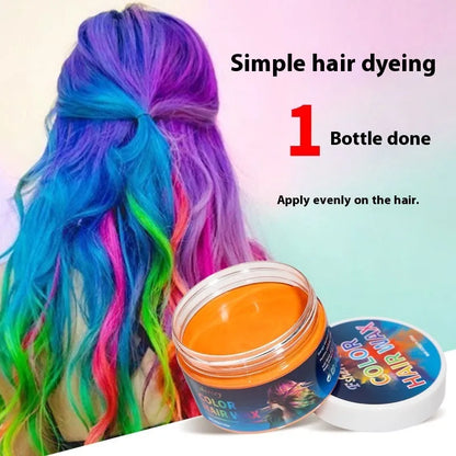 120g hair styling clay container showing colour options including blue, green, purple and other shades