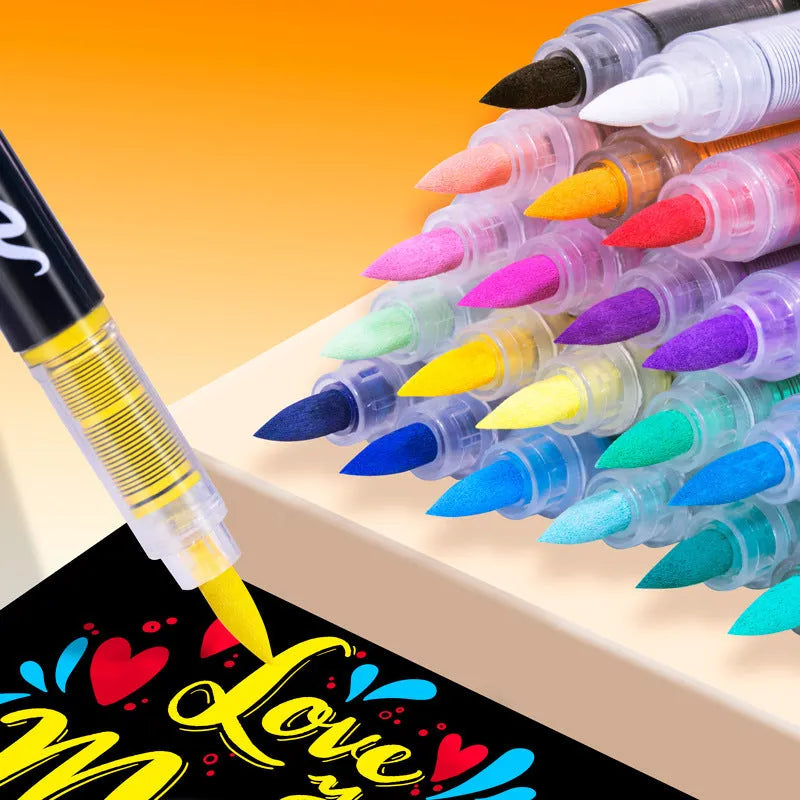 Set of straight acrylic marker pens with soft heads in multiple colours for painting and graffiti