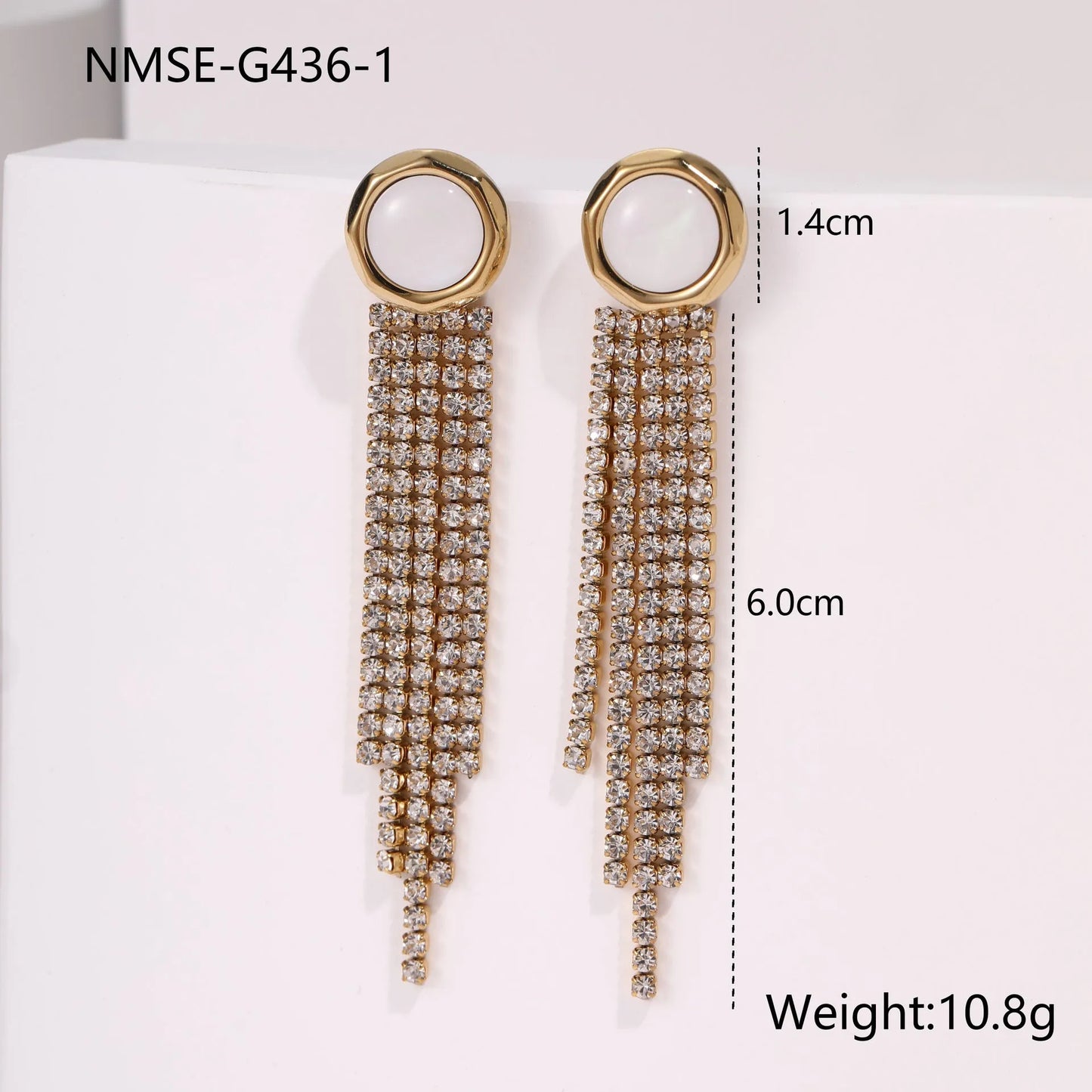 Stainless steel diamond tassel earrings with heart and star shapes in 18K gold electroplated finish