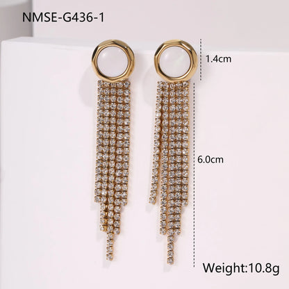 Stainless steel diamond tassel earrings with heart and star shapes in 18K gold electroplated finish
