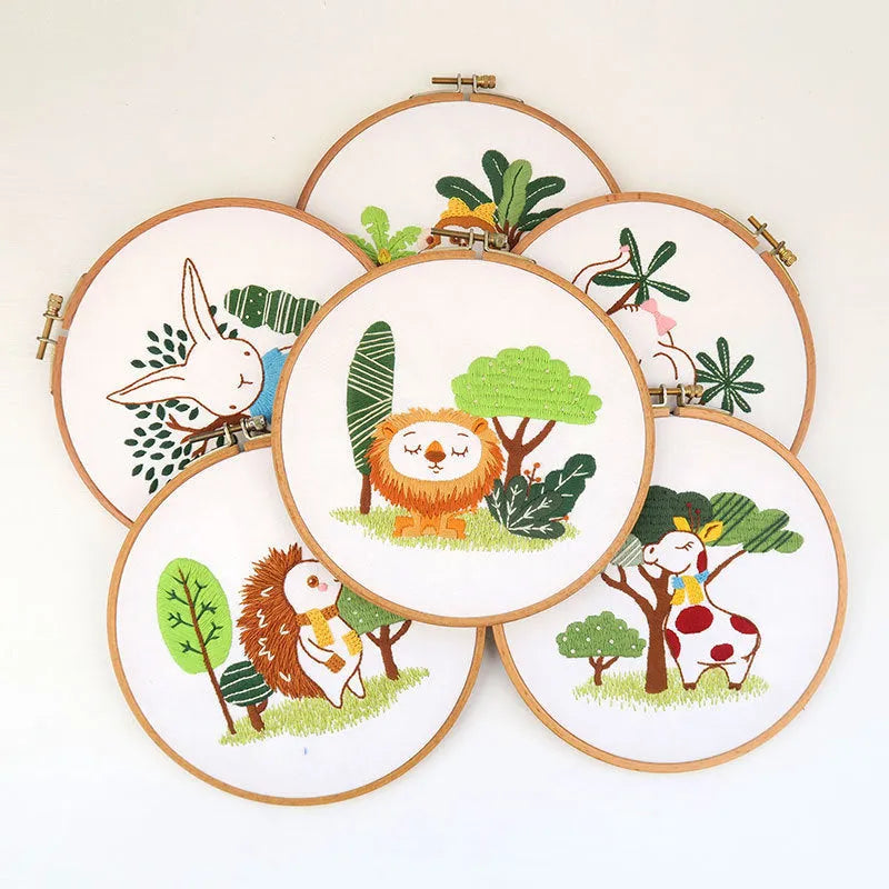 DIY embroidery material package with cotton linen fabric in Rabbit's Secret cartoon style.