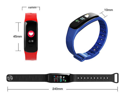 C1plus smart bracelet with 0.96 screen, TPU wristband, step counter, and USB charging cable