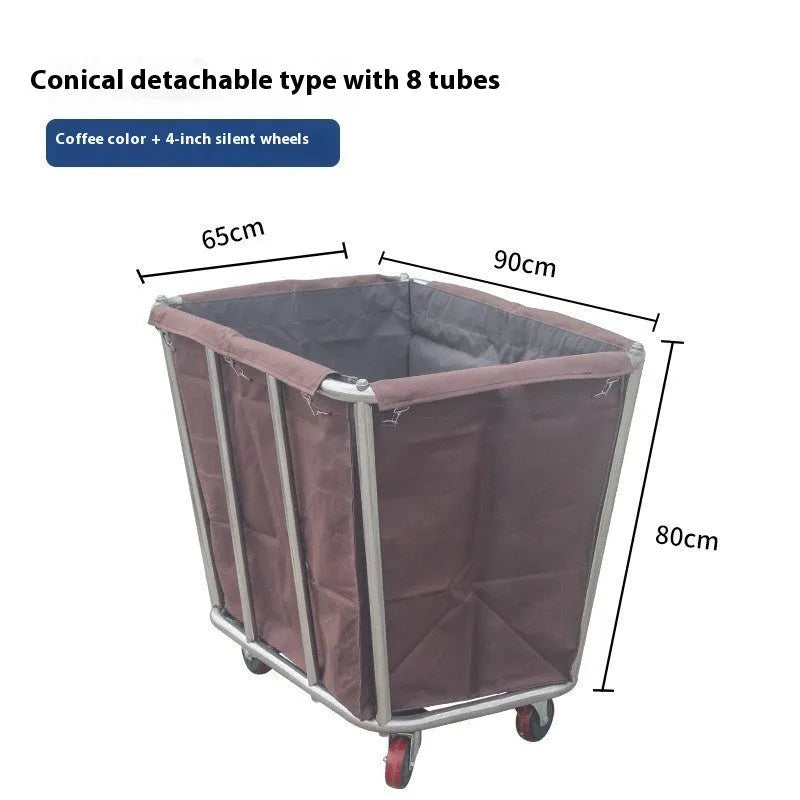 Stainless steel hotel linen trolley with multiple tubes for housekeeping linen transport
