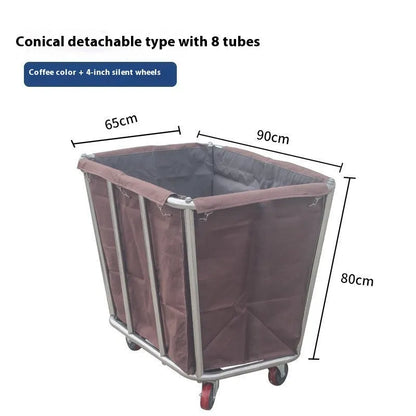 Stainless steel hotel linen trolley with multiple tubes for housekeeping linen transport