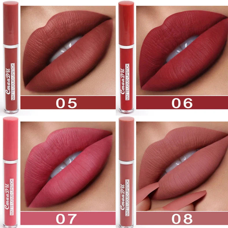 Set of 10 matte lipsticks with non-stick cup waterproof formula in packaging measuring 23.8cm
