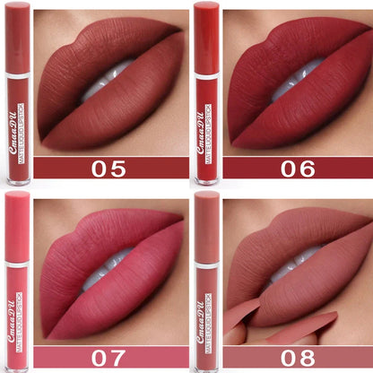 Set of 10 matte lipsticks with non-stick cup waterproof formula in packaging measuring 23.8cm