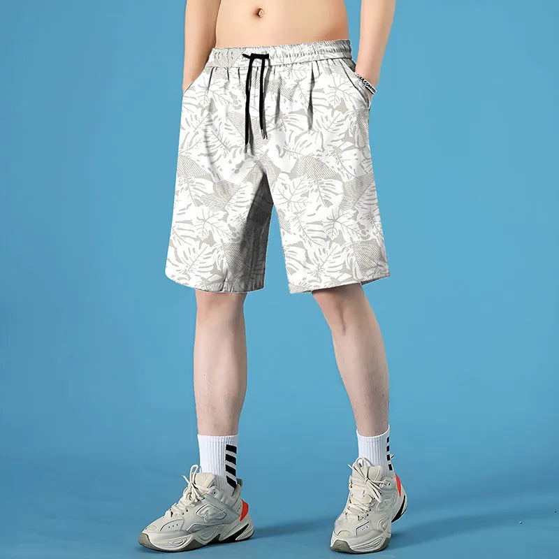Men's quick-drying polyester seaside shorts with straight-leg cut and micro-elastic stretch