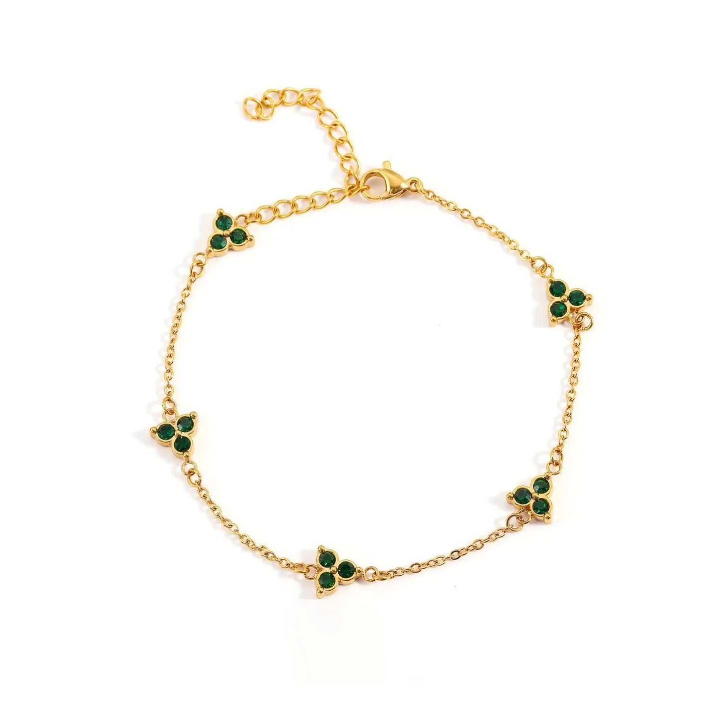Women's stainless steel three diamond geometric triangular bracelet in gold finish with white zircon gemstones