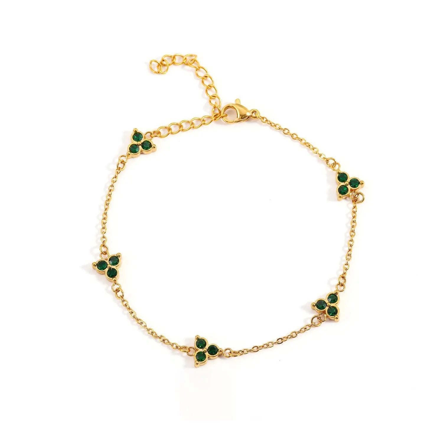 Women's stainless steel three diamond geometric triangular bracelet in gold finish with white zircon gemstones