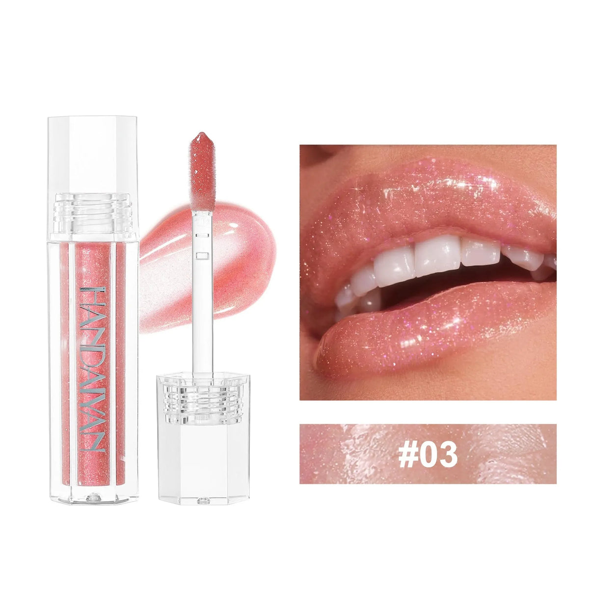 Set of six pearlescent lip lacquer tubes in shades 01 to 06, 1.8ml each.