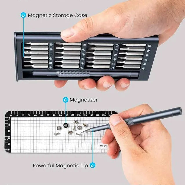 25-in-one screwdriver set with magnetic bits, chrome vanadium steel construction, and 110mm length for household repairs