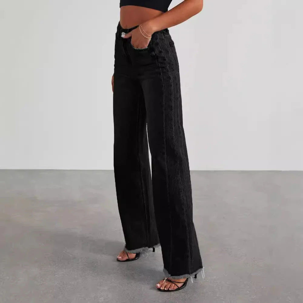 Premium high-rise denim jeans with pockets for women, available in classic colors with a comfortable, figure-flattering fit