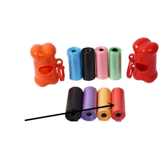 Coloured dog waste bags for pet cleanup measuring 22.5 by 30 centimetres