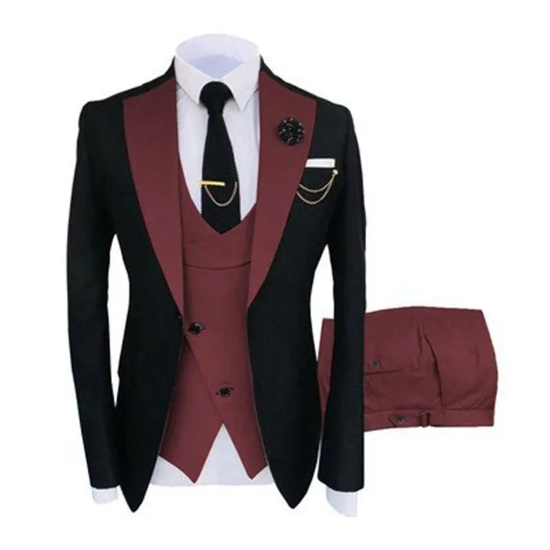 Men's three-piece slim fit business suit in cotton fabric with vest and trousers for wedding occasions