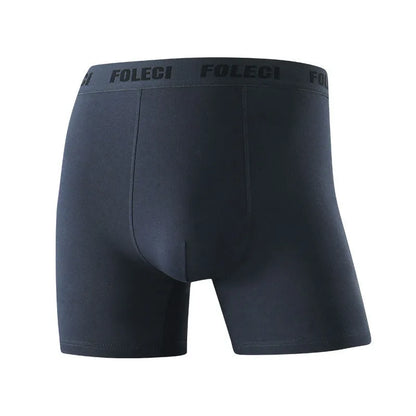 Men's pure cotton lengthened boxer briefs with anti-wear legs and high waist, available in five solid colours, sizes XL to 8XL.