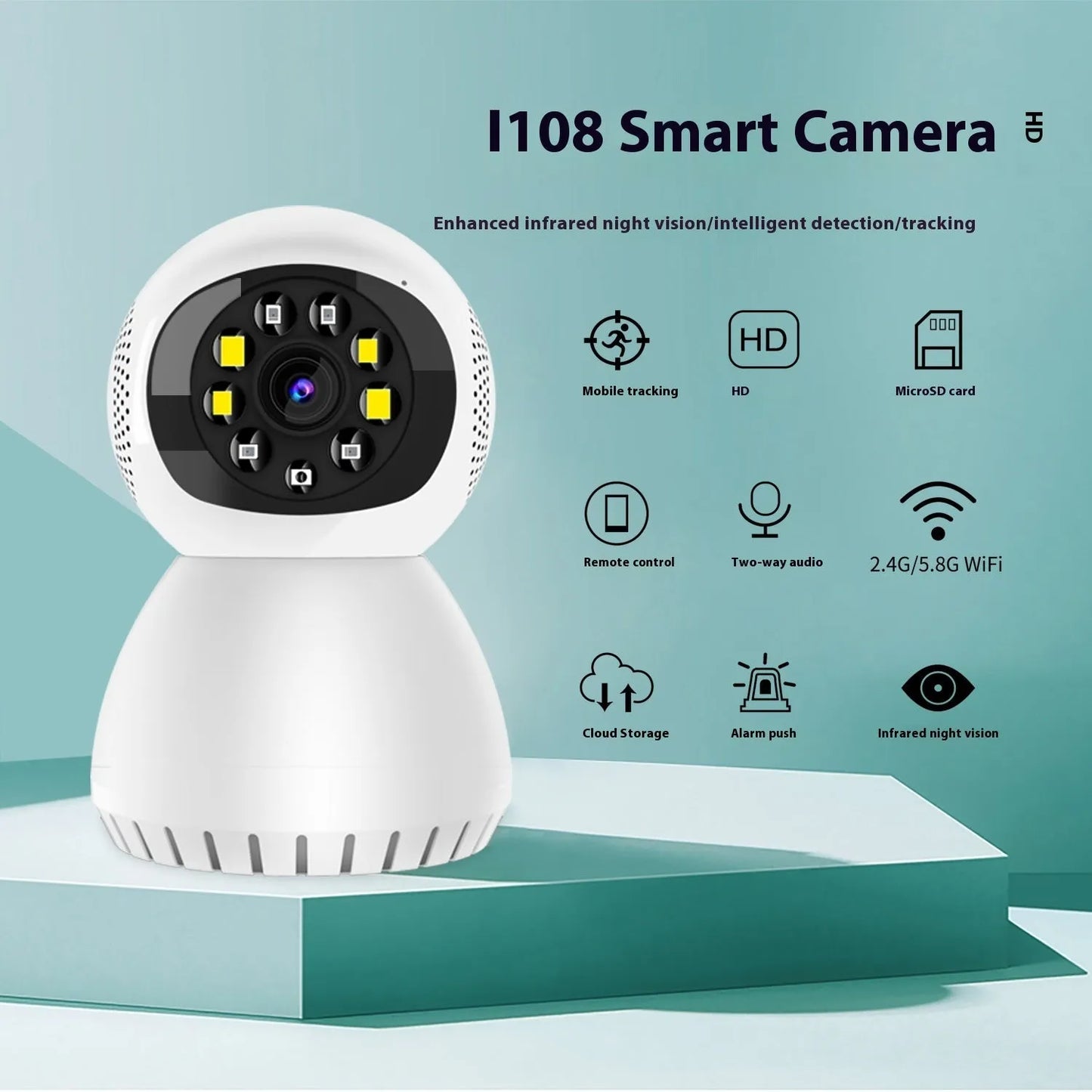 Wireless 1080p HD security camera with ABS housing and bracket for indoor outdoor monitoring