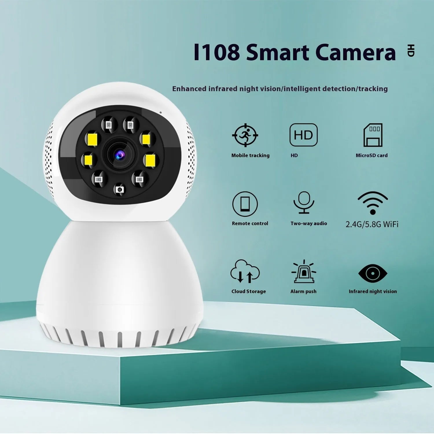 Wireless 1080p HD security camera with ABS housing and bracket for indoor outdoor monitoring