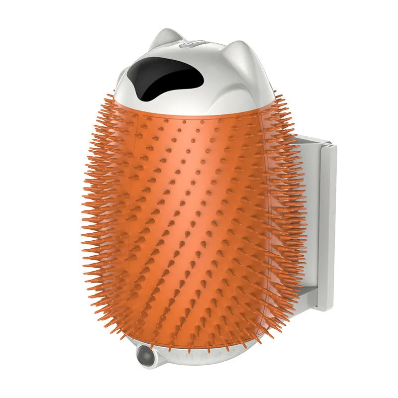 Salmon pink intelligent sensor cat hair brush with automatic massage function on white background