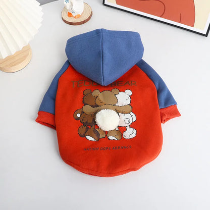 Red cotton dog coat for small to medium-sized breeds like Teddy or Corgi on a white background.