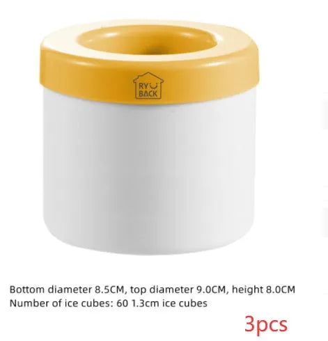 Blue-green silicone ice bucket mould with lid showing 9cm diameter and 8cm height dimensions