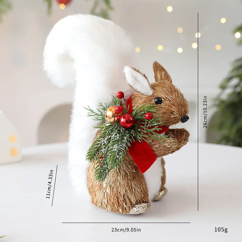 Straw Christmas ornament in fox, squirrel or deer design for festive tree and scene layout