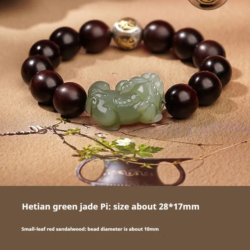 Hetian jade bracelet with black and red adjustable ropes in traditional Chinese design