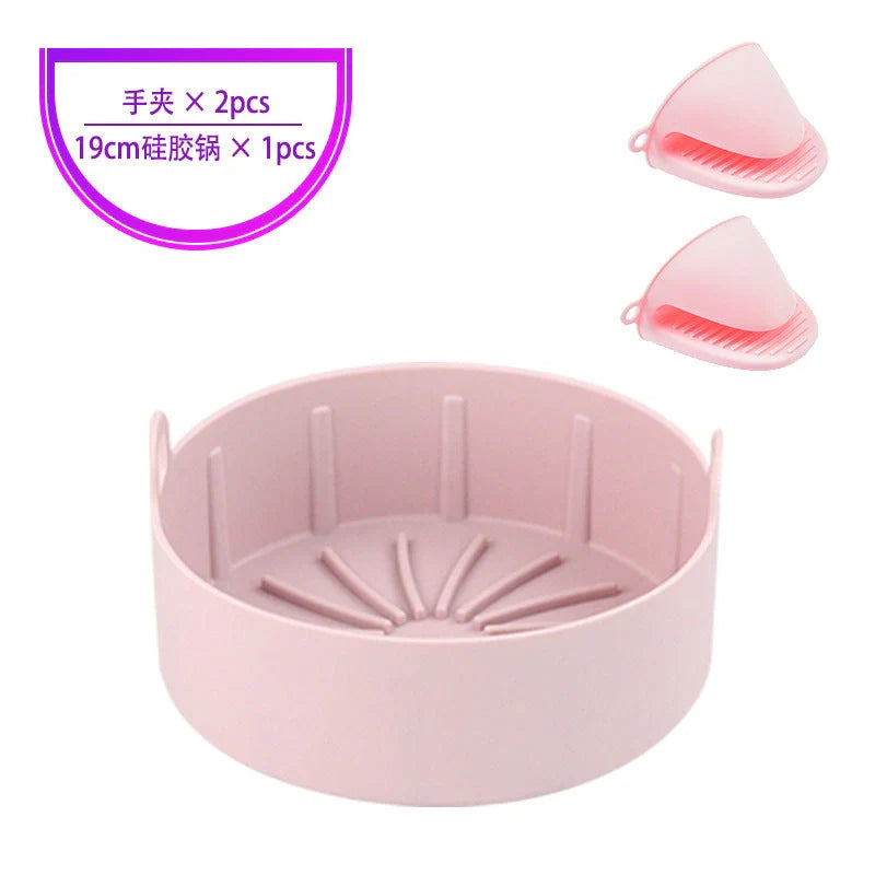 Reusable silicone air fryer pot liners in various colours and sizes