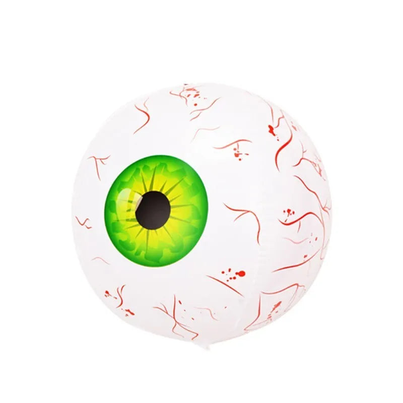 Halloween eyeball balloon with bloodshot pattern, 55 cm uninflated, 40 cm diameter when inflated, in green, blue, or red