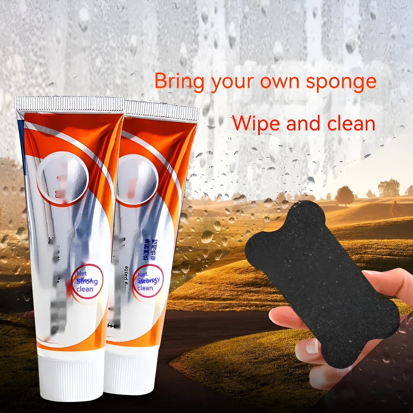 White car windscreen cleaning paste in packaging with 65ml capacity for oil stain removal