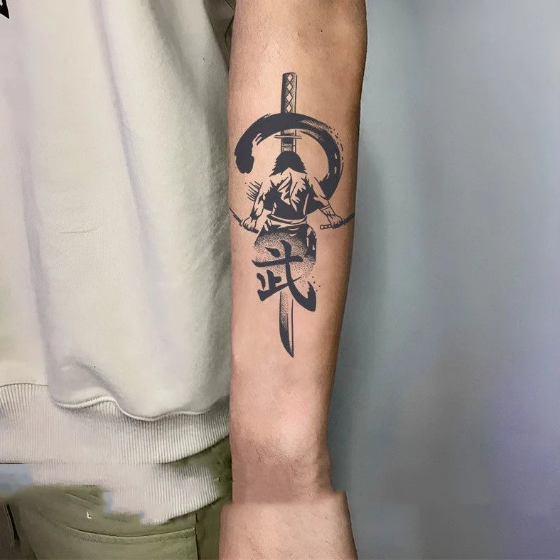 Waterproof samurai tattoo sticker with 11x18cm geometry design using transfer printing technology