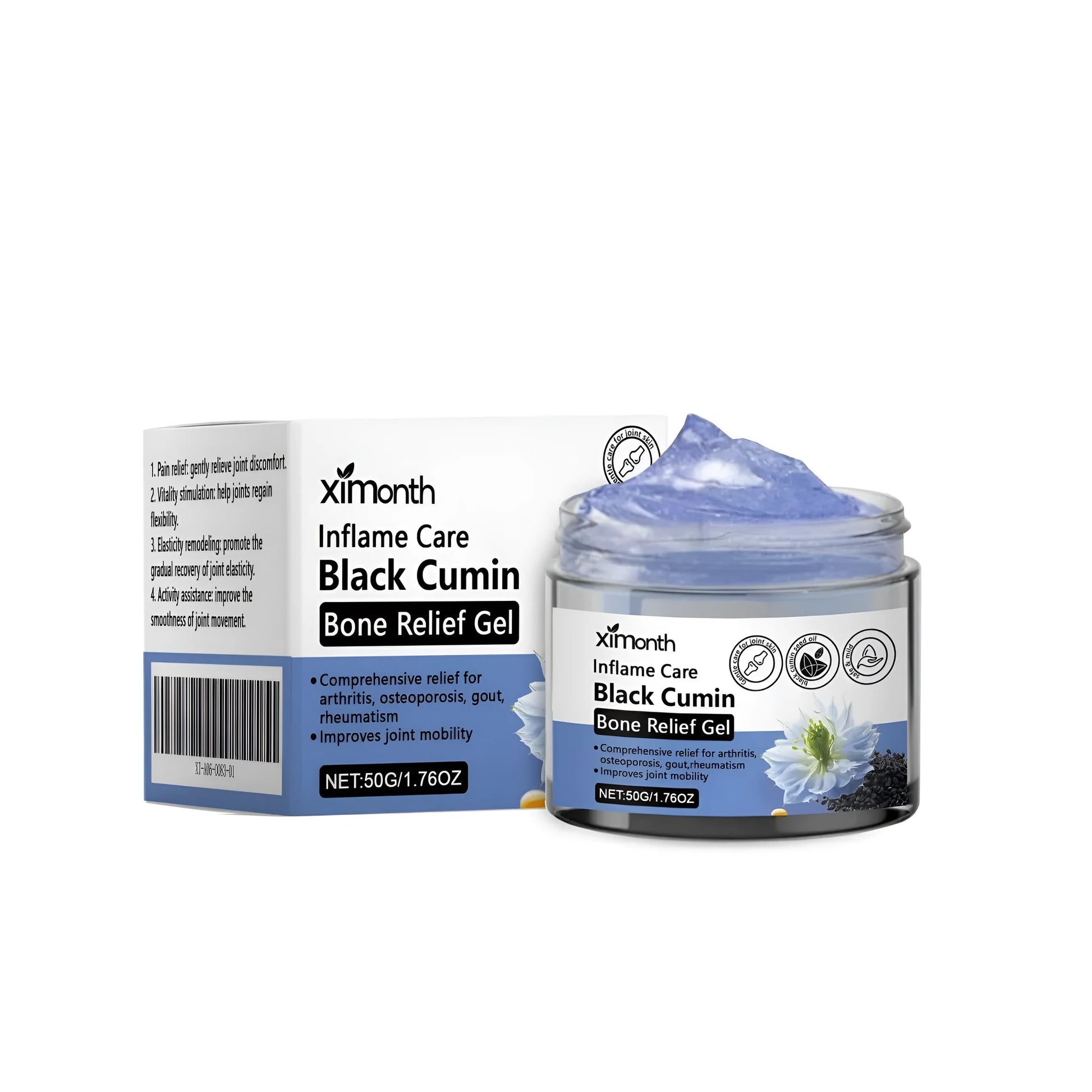 50g tube of joint bone relief gel with mint leaves and cumin seed oil ingredients