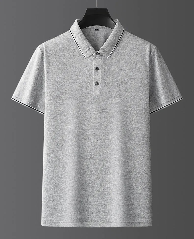 Men's mulberry silk short sleeve shirt in a solid colour on a hanger, showing regular fit and thin fabric for summer