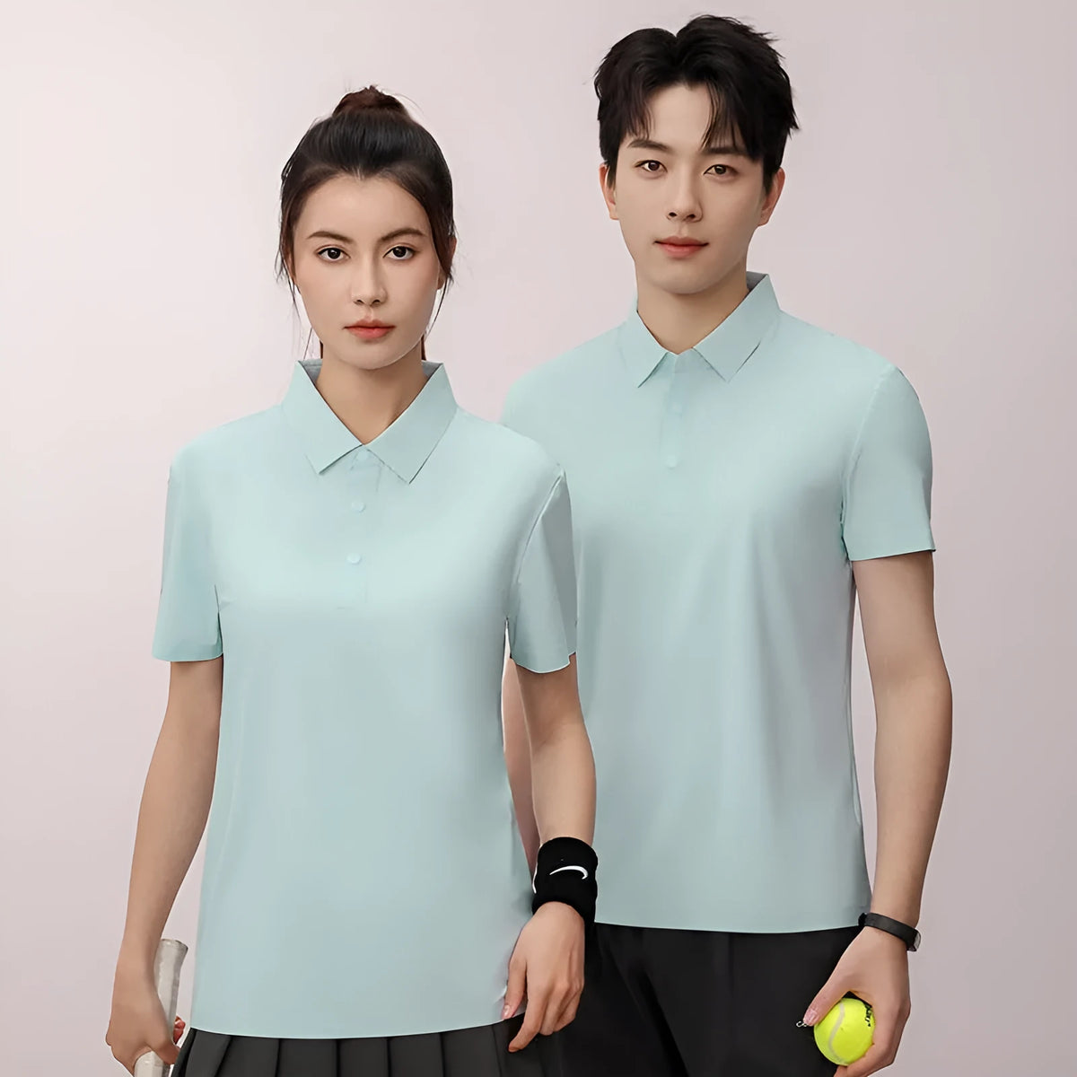 A man's loose-fit seamless polo shirt in sky blue, suitable for summer sports and leisure.