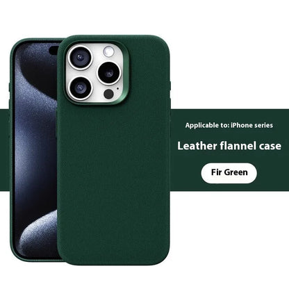 Leather flannel magnetic phone case for iPhone in silver gray, light blue, black, dark purple, bean green, fir green, orange, dark blue with frosted finish