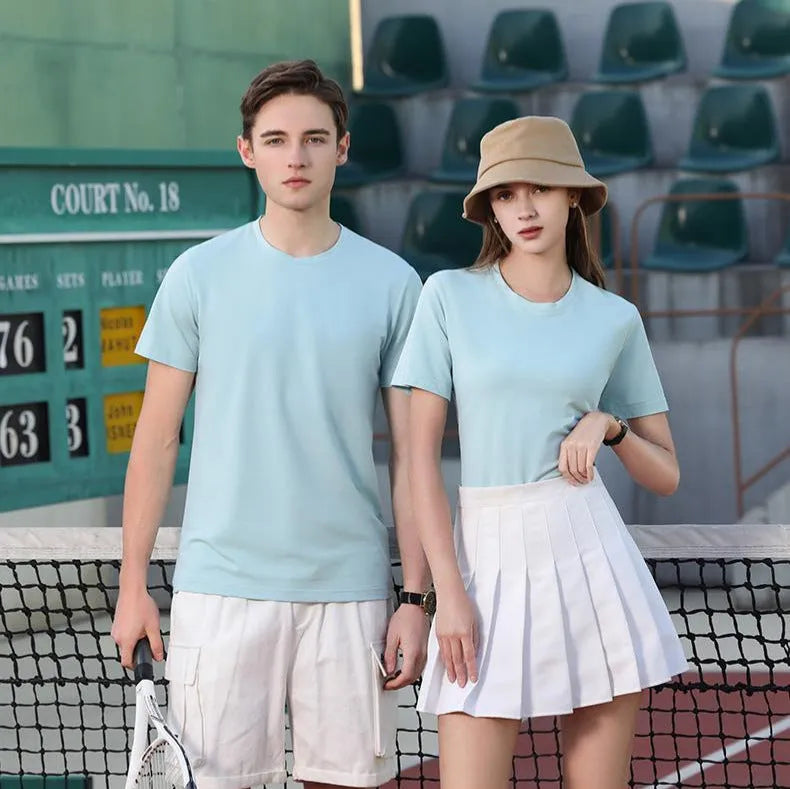 Men's washed cotton round neck T-shirt in straight fit with short sleeves, shown in multiple solid colours