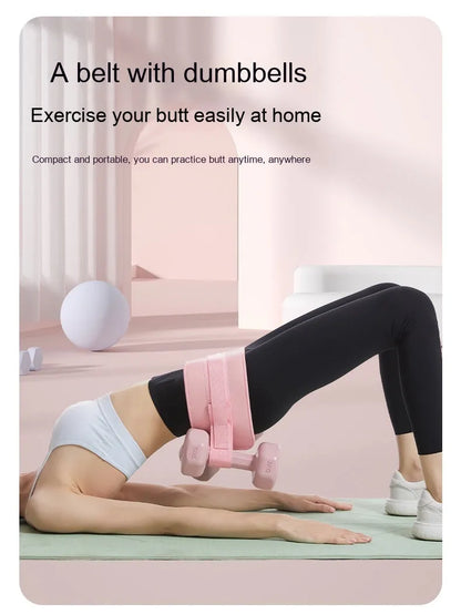 Black or pink weight-bearing hip bridge auxiliary strap fitness belt for lumbar support during dumbbell exercises