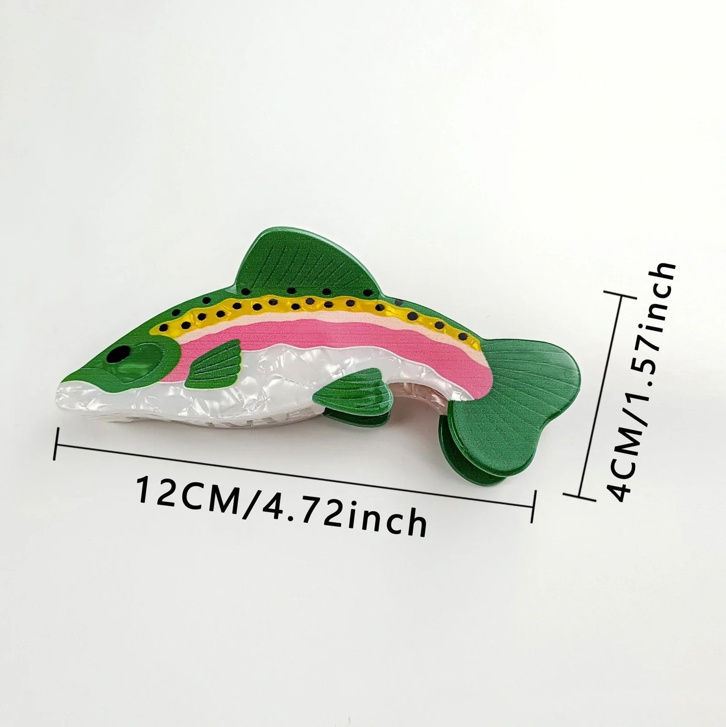 Dark green PVC hair clip with detailed carp design measuring 8cm in length