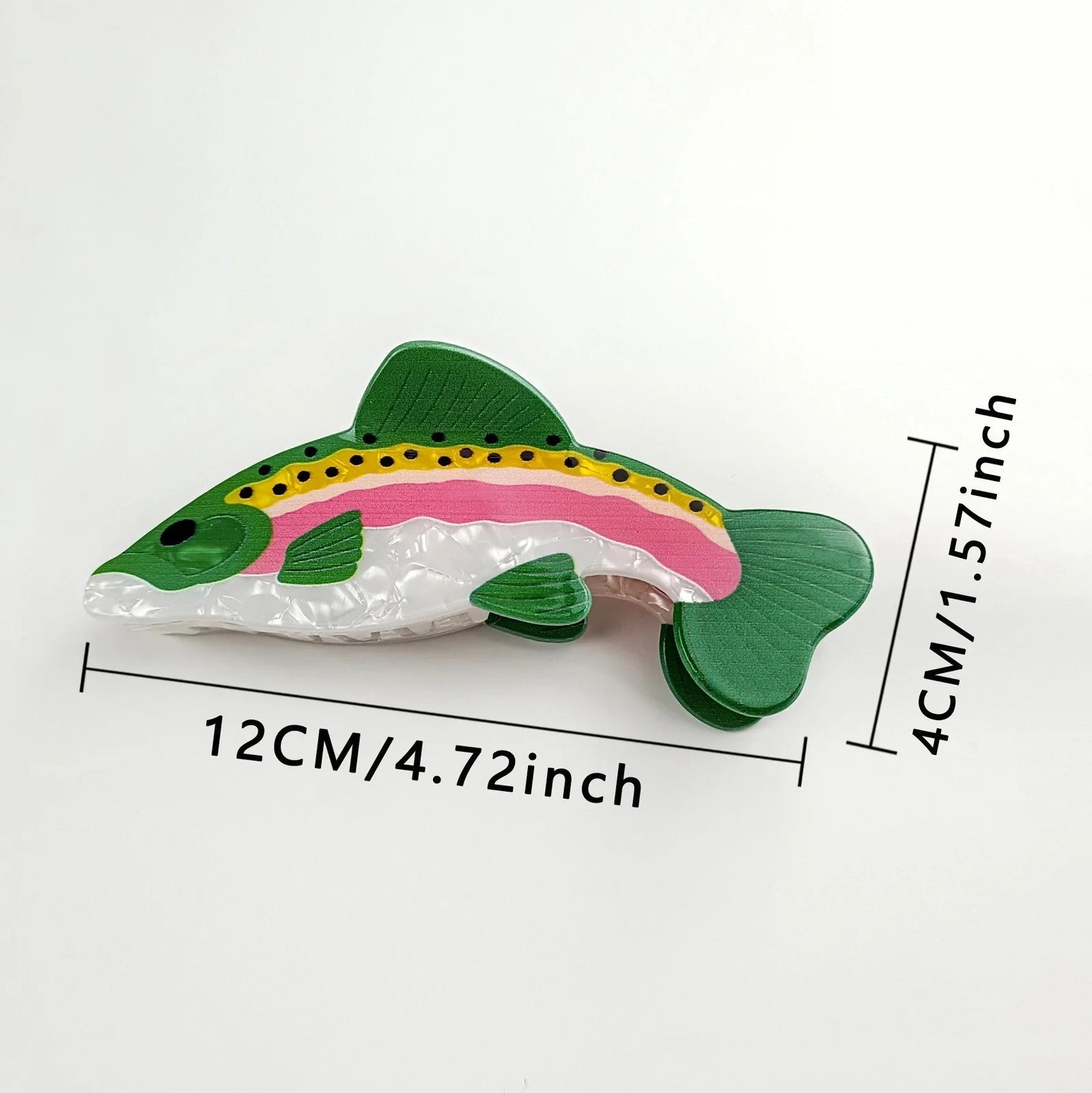 Dark green PVC hair clip with detailed carp design measuring 8cm in length