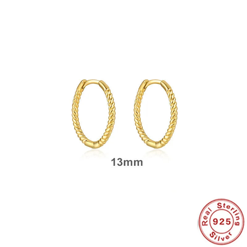 Sterling silver twisted string round ring earrings in gold or platinum colour