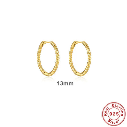 Sterling silver twisted string round ring earrings in gold or platinum colour