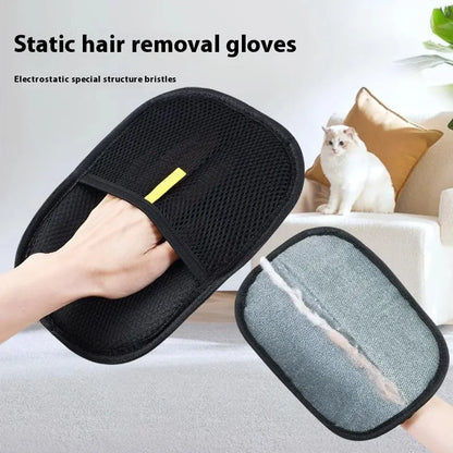 Black pet hair removal gloves with dual-sided silicone brush design for dog cat rabbit grooming
