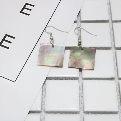Women's geometric shell earrings in square panther or rectangular shell designs with natural retro style