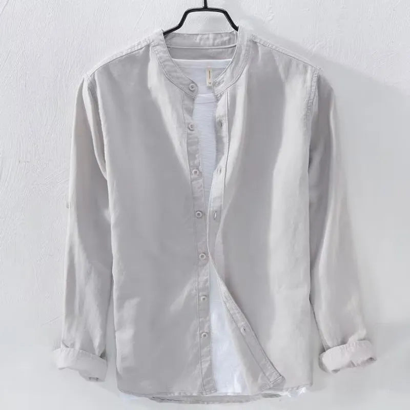 Loose fit long sleeve casual shirt in cotton linen fabric, shown in a solid colour.