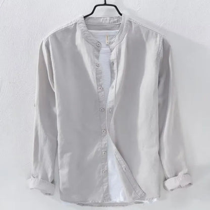 Loose fit long sleeve casual shirt in cotton linen fabric, shown in a solid colour.