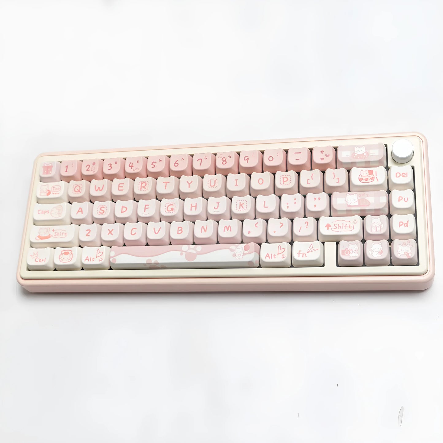 Full set of solid colour PBT keycaps for mechanical keyboard, over 98 keys laid out.
