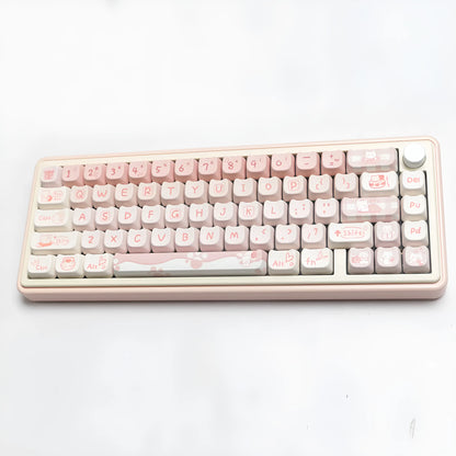 Full set of solid colour PBT keycaps for mechanical keyboard, over 98 keys laid out.