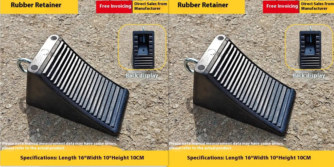Portable car anti-slip retainer wedge with isosceles triangle design on a ramp.