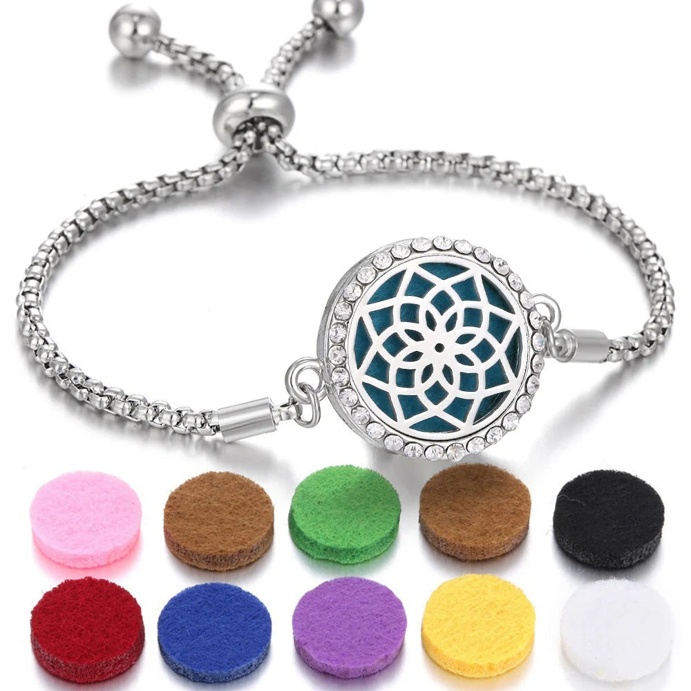 Kaleidoscope Aromatherapy Bracelet with essential oil diffuser locket in various designs