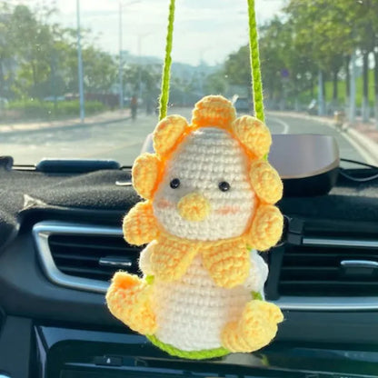 Green and white fishing style car plant decoration with 8cm base and 25cm hanging rope