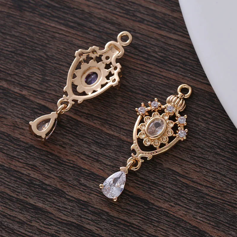 Small water drop pendant with crown design and zircon stones in five colour options
